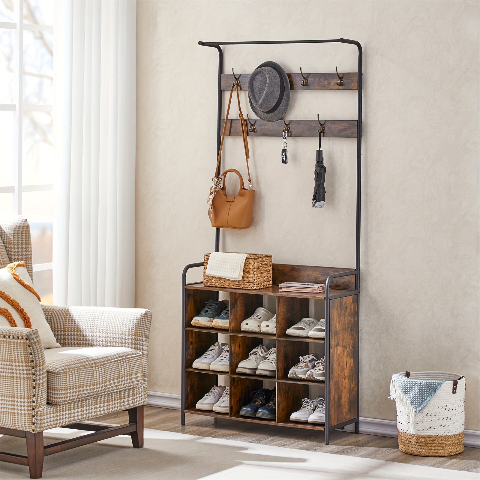 Coat Rack Shoe Rack Entryway Shoe Organizer Entryway Bench - Temu