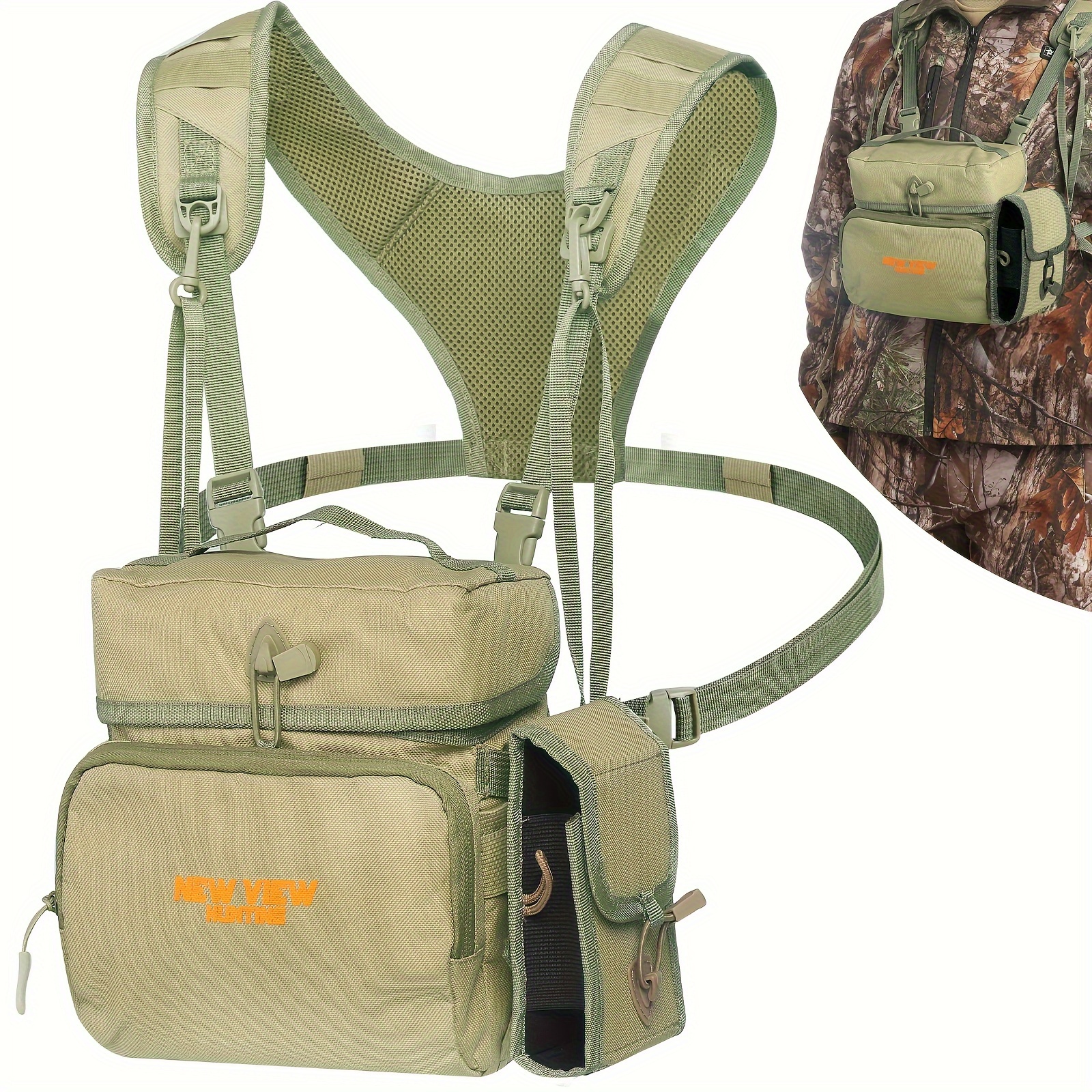 

New View Harness Chest Pack With Rangefinder Pouch, Harness With Rain Cover For Bird Watching, Hunting, Hiking