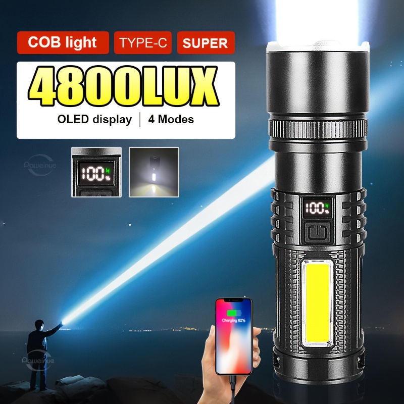 

Hs420 Rechargeable Flashlight, 3000mah Lithium Battery, Waterproof, Handheld For , Safety, Cleaning, 4 ,