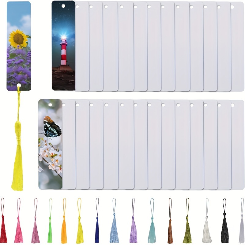 

Sublimation Blank Bookmarks - White Aluminum Diy Bookmark Kit With Hole And Colorful Tassels For Crafts, Custom Single-side Printing, Perfect For Birthdays & Weddings - Pack Of 20