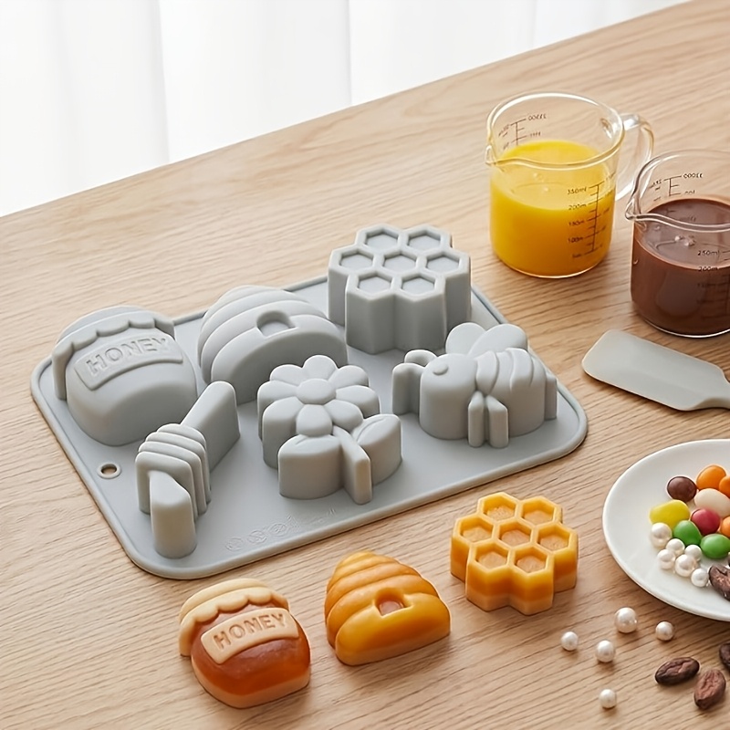 TEMU Stampi in silicone a 6 cavit� a forma di ape con 6 design a tema miele, e fiori, stampi da per alimenti per cioccolato, caramelle e , adatti per