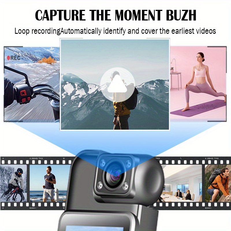 YIIYRY 1080P Full HD Outdoor Cycling Camera, Motorcycle Dashcam with Night Vision, One-Click Audio & Video Recording, 1000mAh Rechargeable Battery, Sleek Black Design - Perfect Christmas Gift (SD Card Not Included), Bike Camera for Cycling, Secure Clip Design