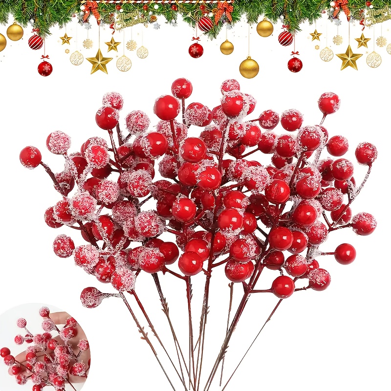Image of 22pcs Christmas Artificial Red Berries, New Year And Money Berries, Suitable For Indoor Decorations, Christmas Tree Decorations, And Table Vase Arrangements