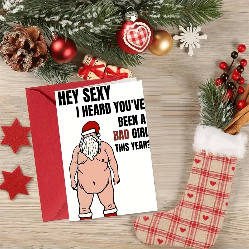 

1pc Funny Card, 6.29*4.33in, Cartoon Santa Christmas Greeting, Unique Holiday Humorous Greeting With Envelope, , Personalized Anime Themed Paper Card