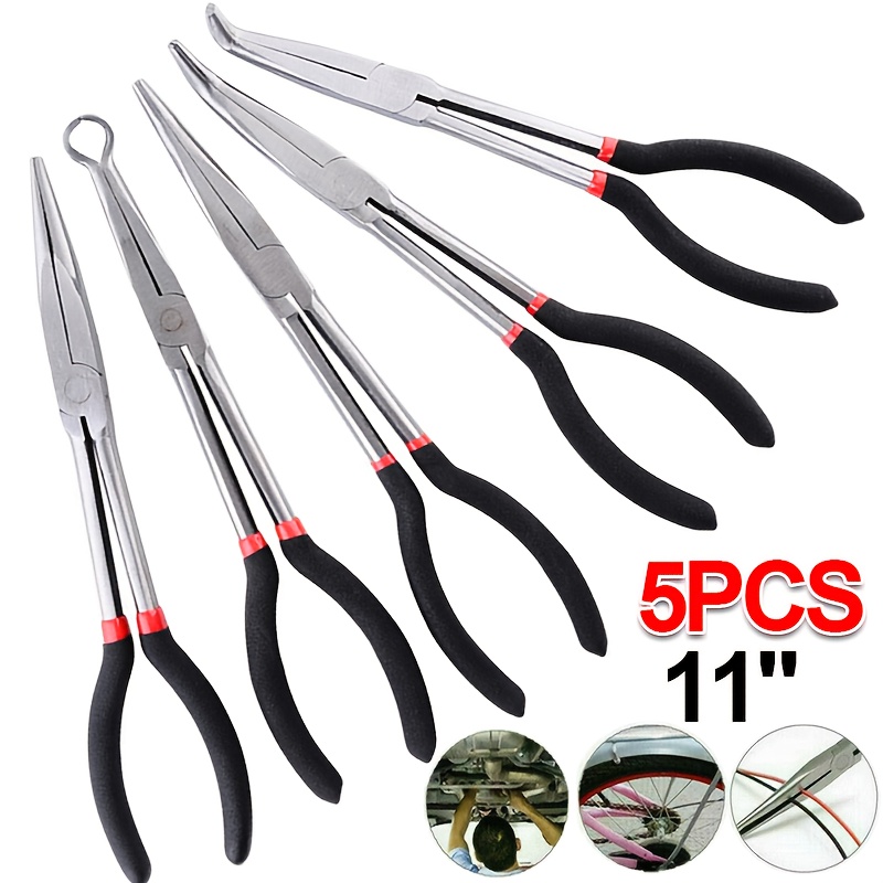 long reach nose pliers straight bent tip mechanic equipment hand tool details 0