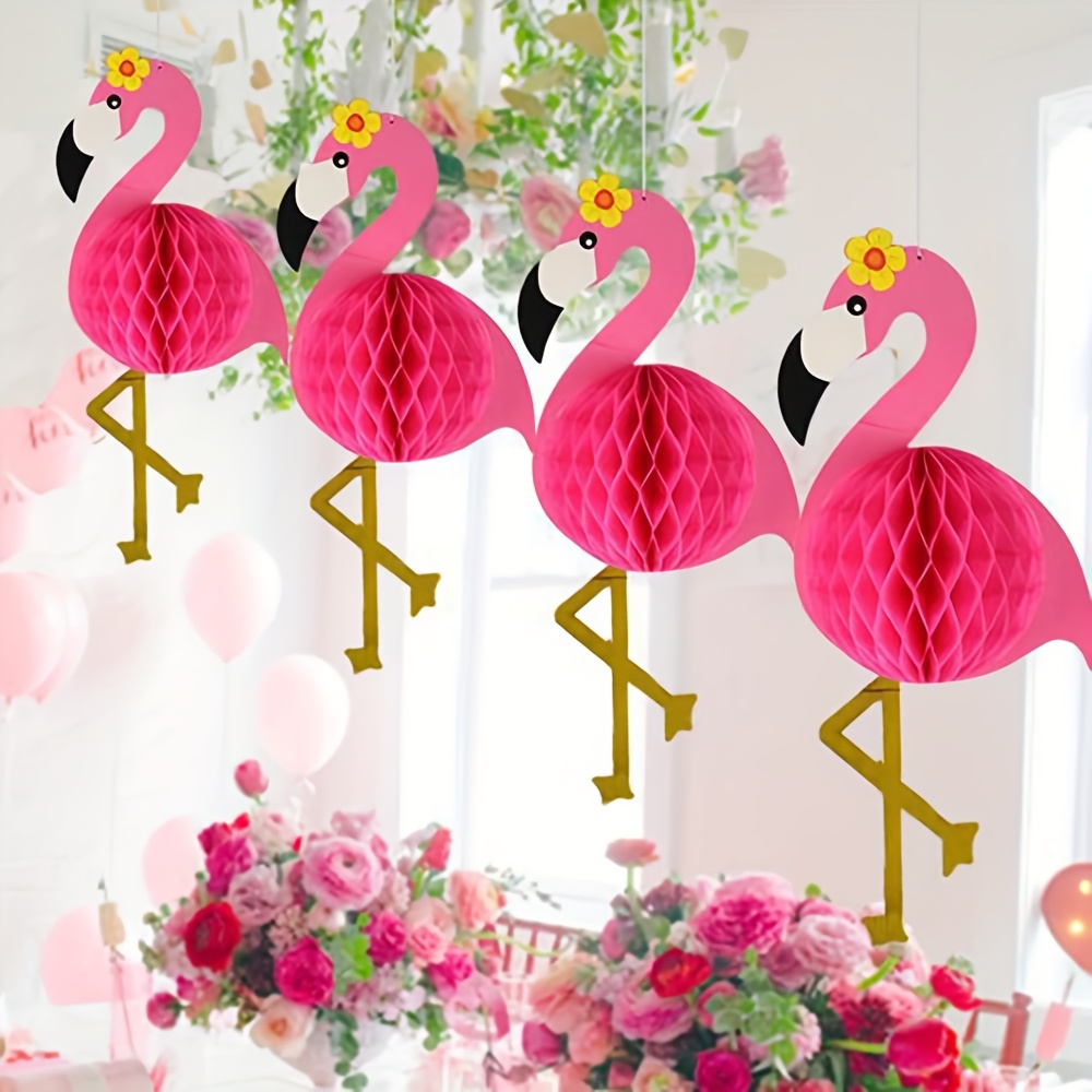 4er-pack flamingo-pink wabenball-laternen – hawaiianische party-deckendekoration mit wabenpapier zum aufhängen,   für sommer, geburtstage, hochzeiten, partys, hawaiianische themenveranstaltungen – traditionelle wabenball-dekoration
