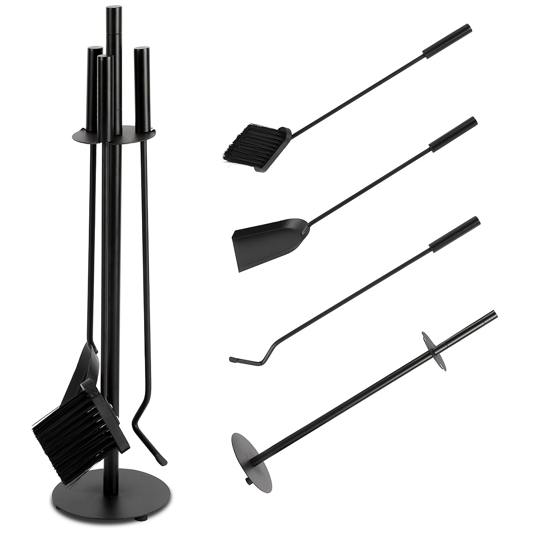 TEMU Ensemble d'outils de cheminée, outils de nettoyage de l'âtre, bâton de feu, pelle à cendres, brosse de cheminée avec support à outils,