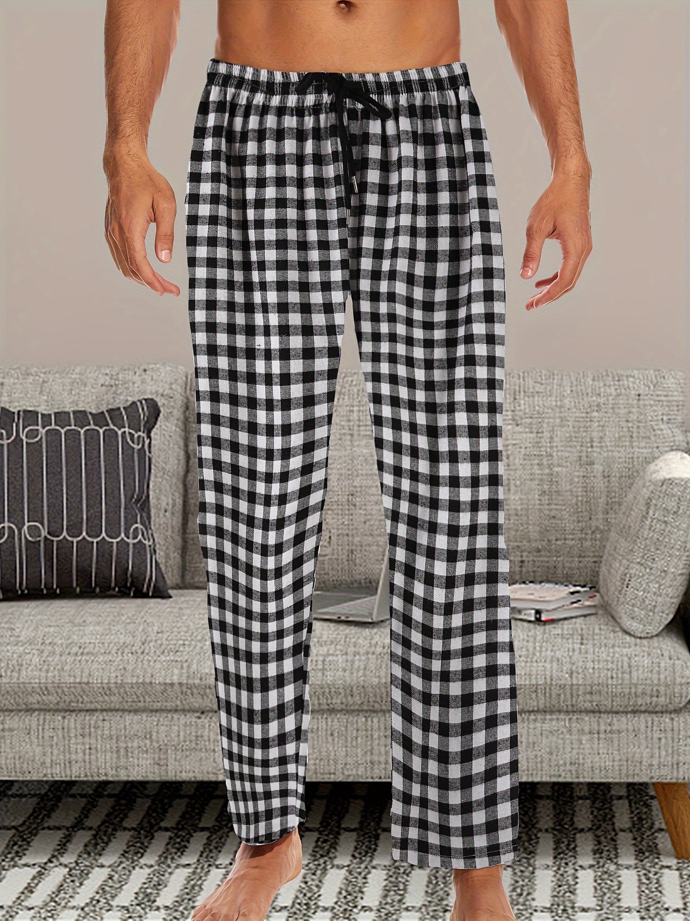 Pantalones de pijama de franela para hombre, pantalones de invierno de  franela de algodón, a cuadros, suaves, cálidos, pantalones de dormir con  cordón