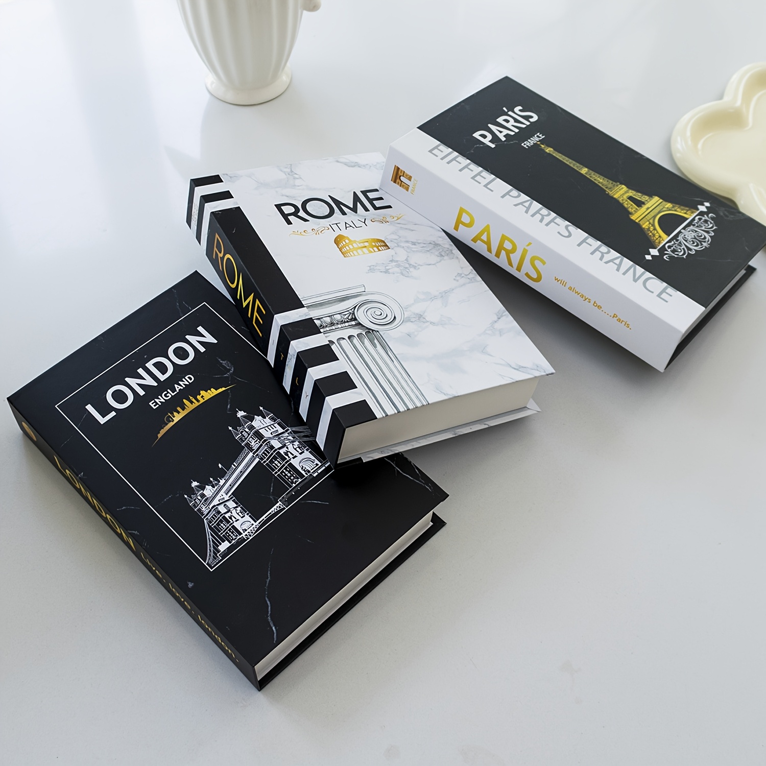 TEMU 3 Books, Fake Books, Decorative Books, Fashion Books, A Folded Fake Book Decoration With An Name (paris, London, Rome). Fashionable Style,