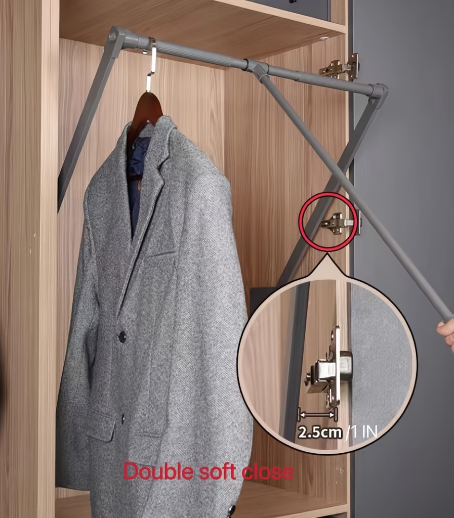 Pull Down Closet Rod for Hanging Clothes, Retractable Wardrobe Hanger for Cabinet, Aluminium alloy Tubing with Plastic Housing, 9.98 KG Weight Capacity.WIDTH SIZE SMALL:51-66cm/20-26INCHES MEDIUM:66-89cm/26-35INCHES LARGE:89-120cm 35-47INCHES