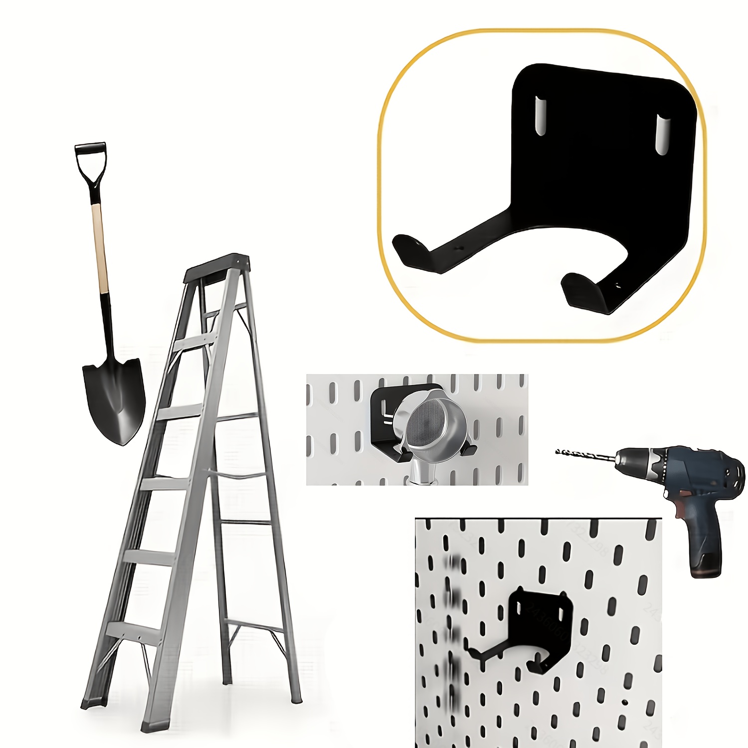 E-shop 1/2 Stk. schwarze Wandhalterungen für Werkzeughaken aus Metall, 6 cm Abstand, multifunktionaler Aufbewahrungshaken, Halterung für