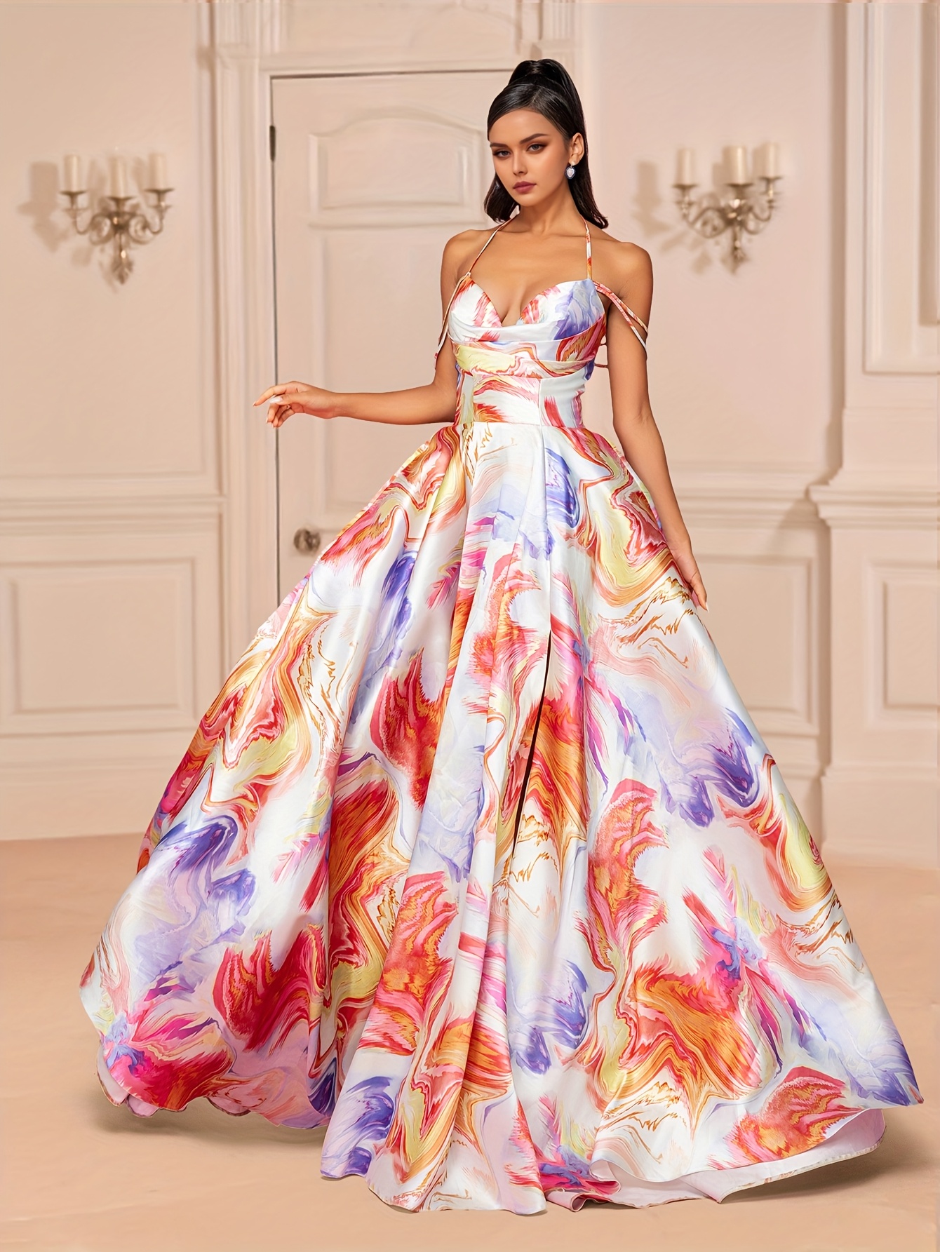 an irregular tie dye sleeveless evening gown women elegant - Temu Mauritius
