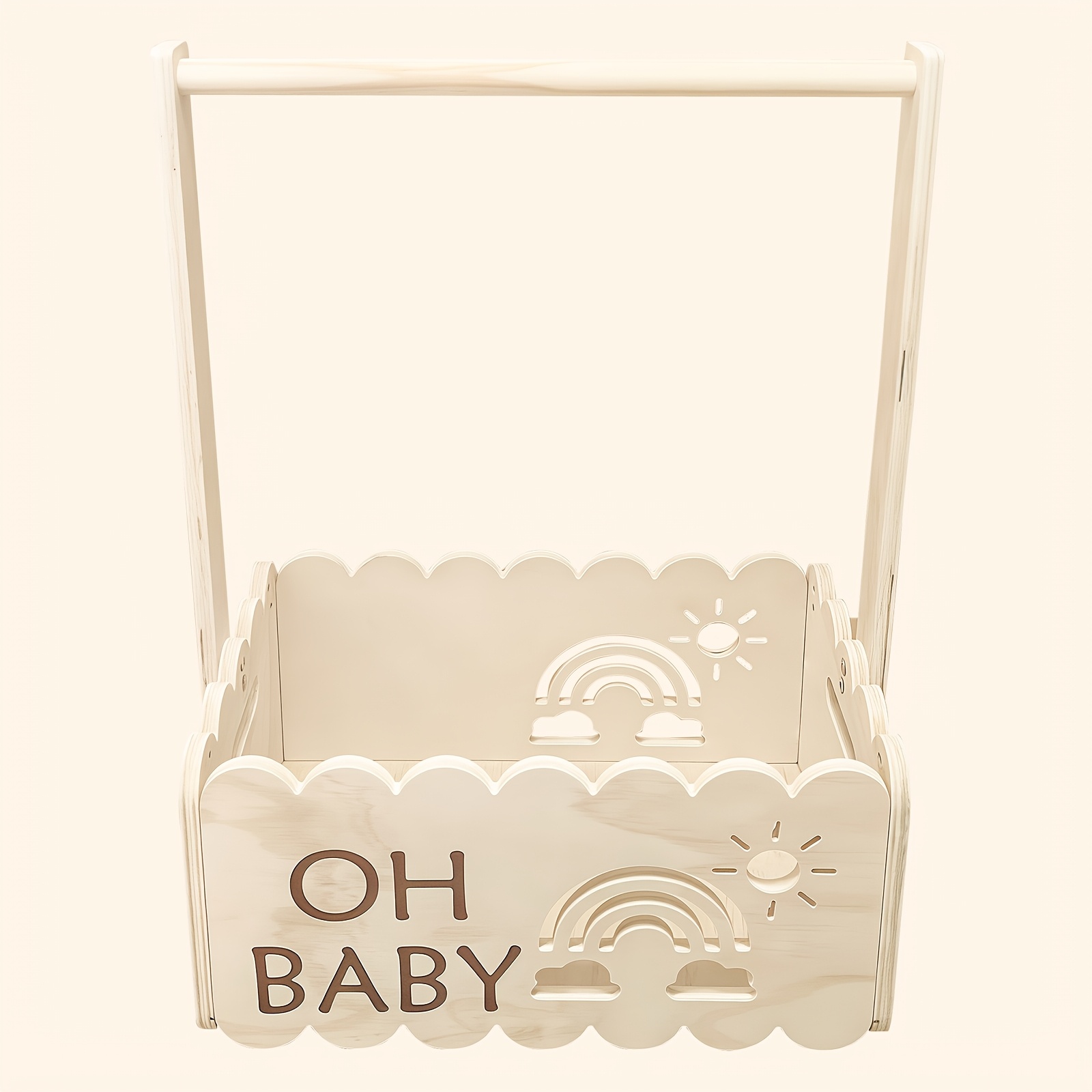 Image of Large Wooden Christening Basket Storage Cabinet, Welcome Basket For Boys And Girls With Handles, Suitable As A Gift For Pregnant Women And New Parents, Collectible Buildings And Additions