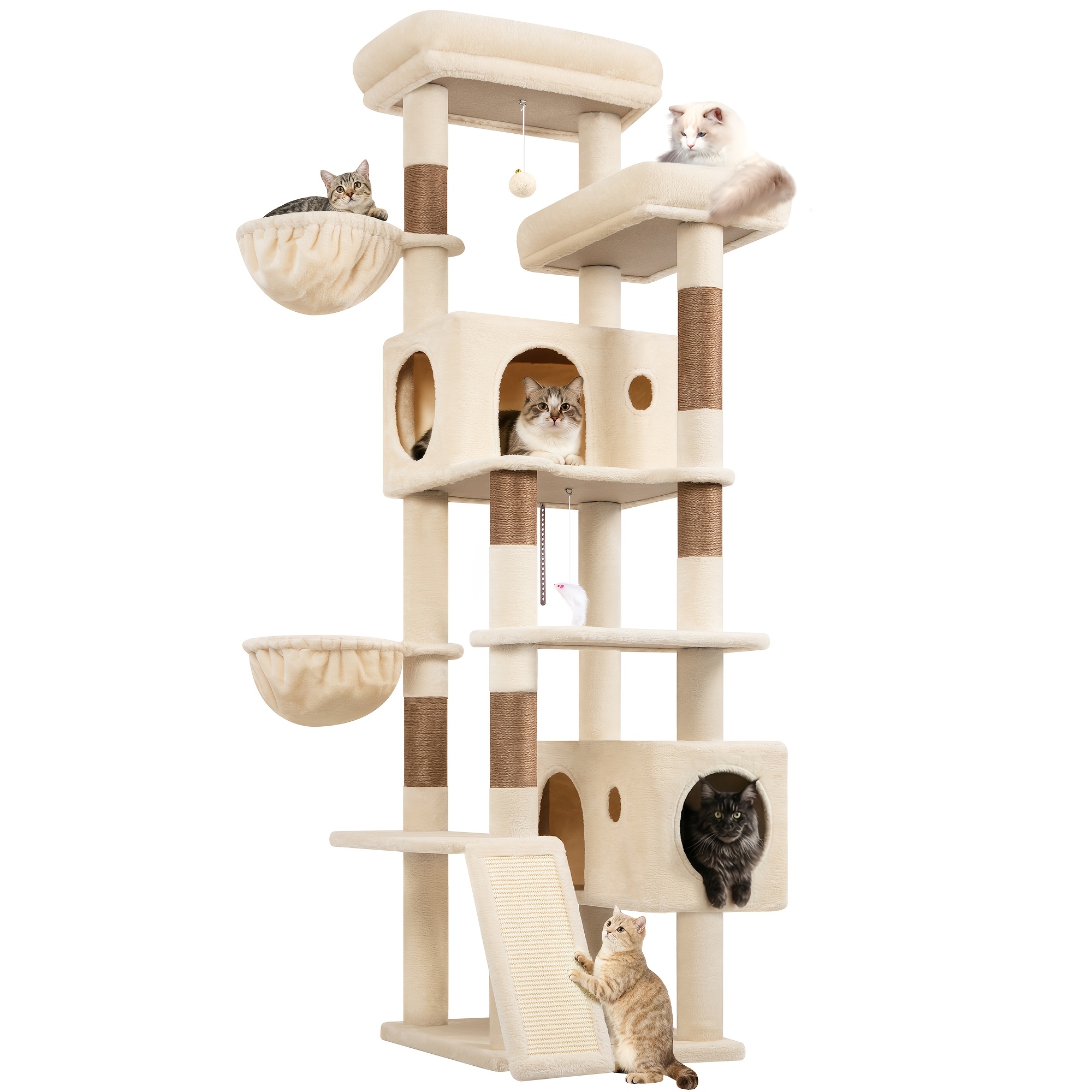 TEMU Globlazer 77 Inch Cat Tree Tower For Large Cats, Extra Tall Cat Tower With Scratching Post And Board, 2 Condos, 2 Hammocks, 2 Perches For