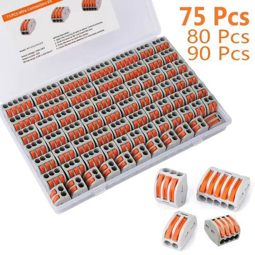 75/80/90 stück drahtverbinder kit push-in elektrische verbinder schnellverbinder 2 3 4 5 wege drahtverbinder für 28 bis 12 awg
