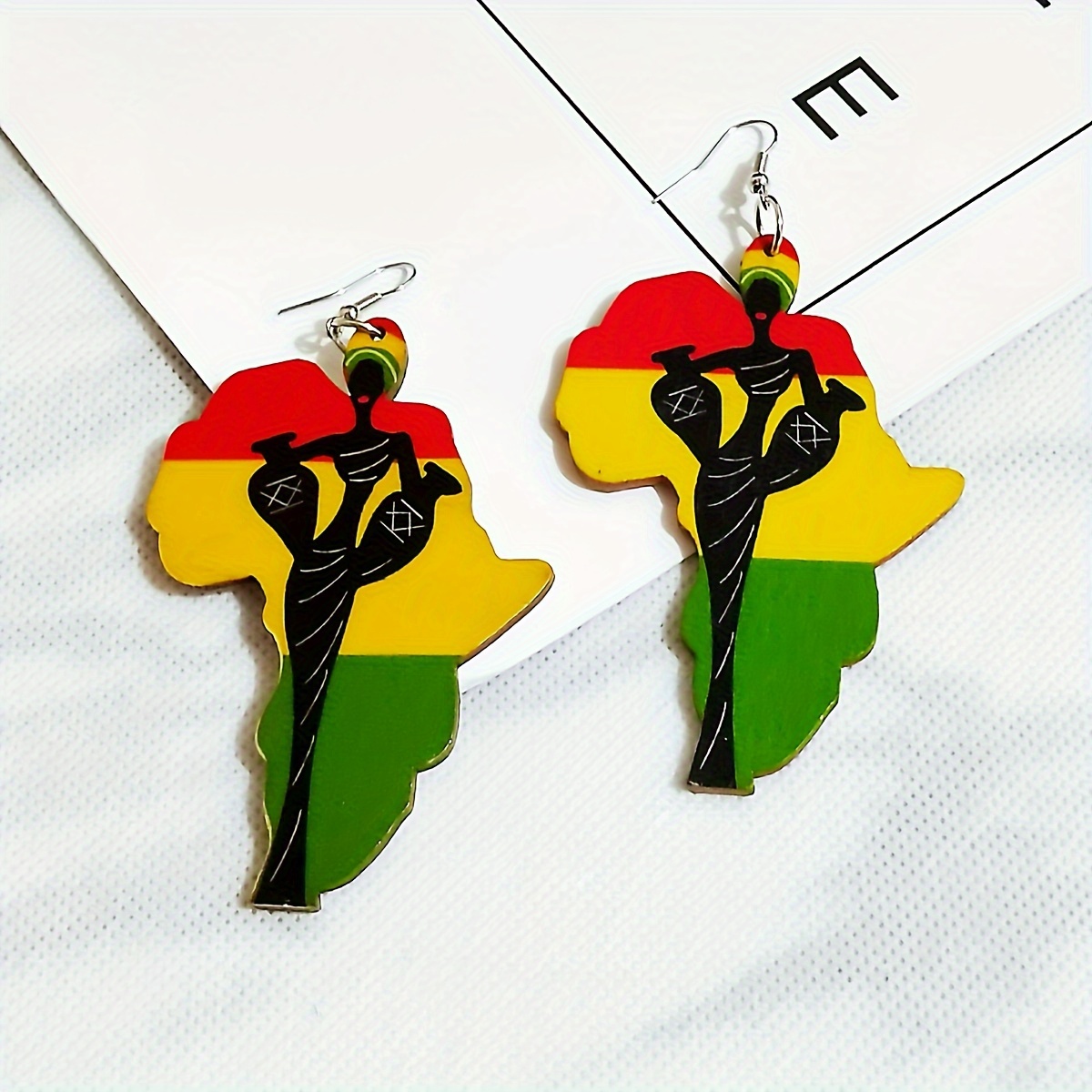 African Pattern Geometric Map Drop Earrings