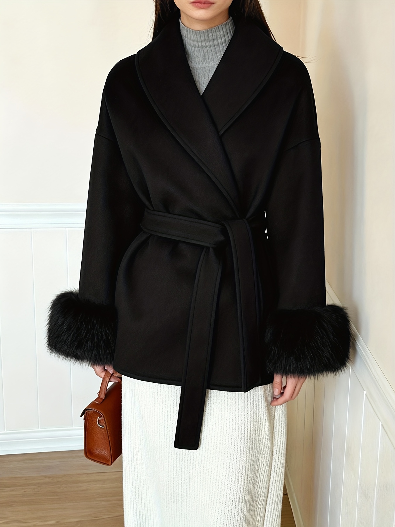 womens fashion elegant furry sleeve coat autumn winter womens clothing Product details 31