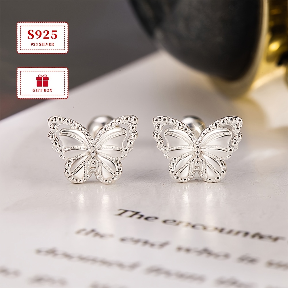 

2pcs Elegant 925 Sterling Silver Stud Earrings For Women, Cute Japanese And Korean Style, Screw Back, Fashion Jewelry, 1.14g