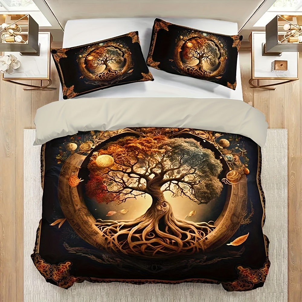 TEMU Ensemble de housse de couette 3 pièces Arbre de Vie Univers Mystique , 1 housse de couette et 2 taies d'oreiller garnitures d'oreiller,