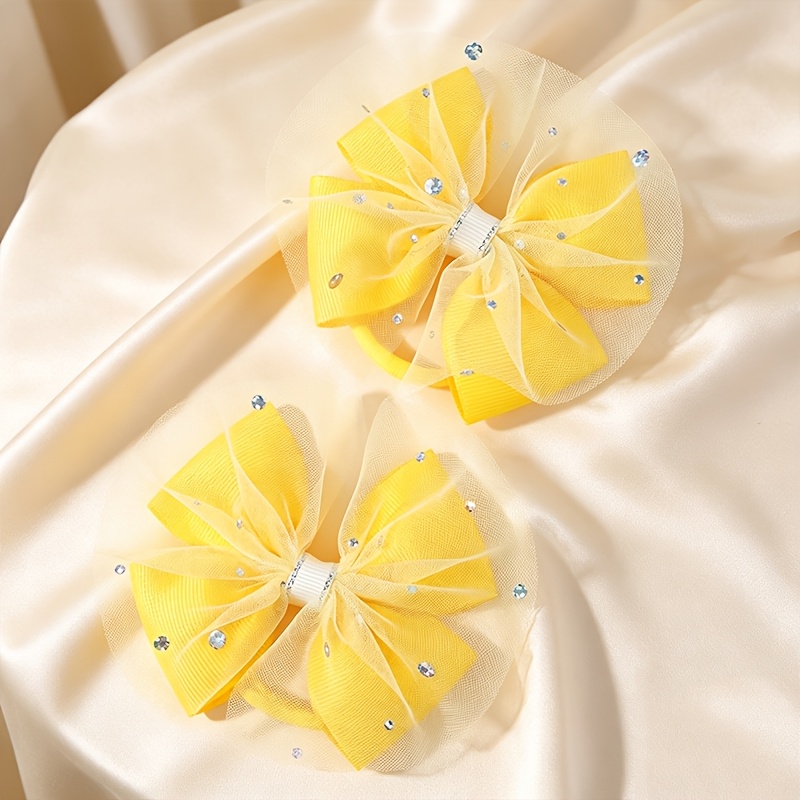 TEMU 2pcs para el Cabello con Lentejuelas de Malla Amarilla para Mujer, Adornos para el Cabello, Coleteros Versátiles para Moños , Adecuado para