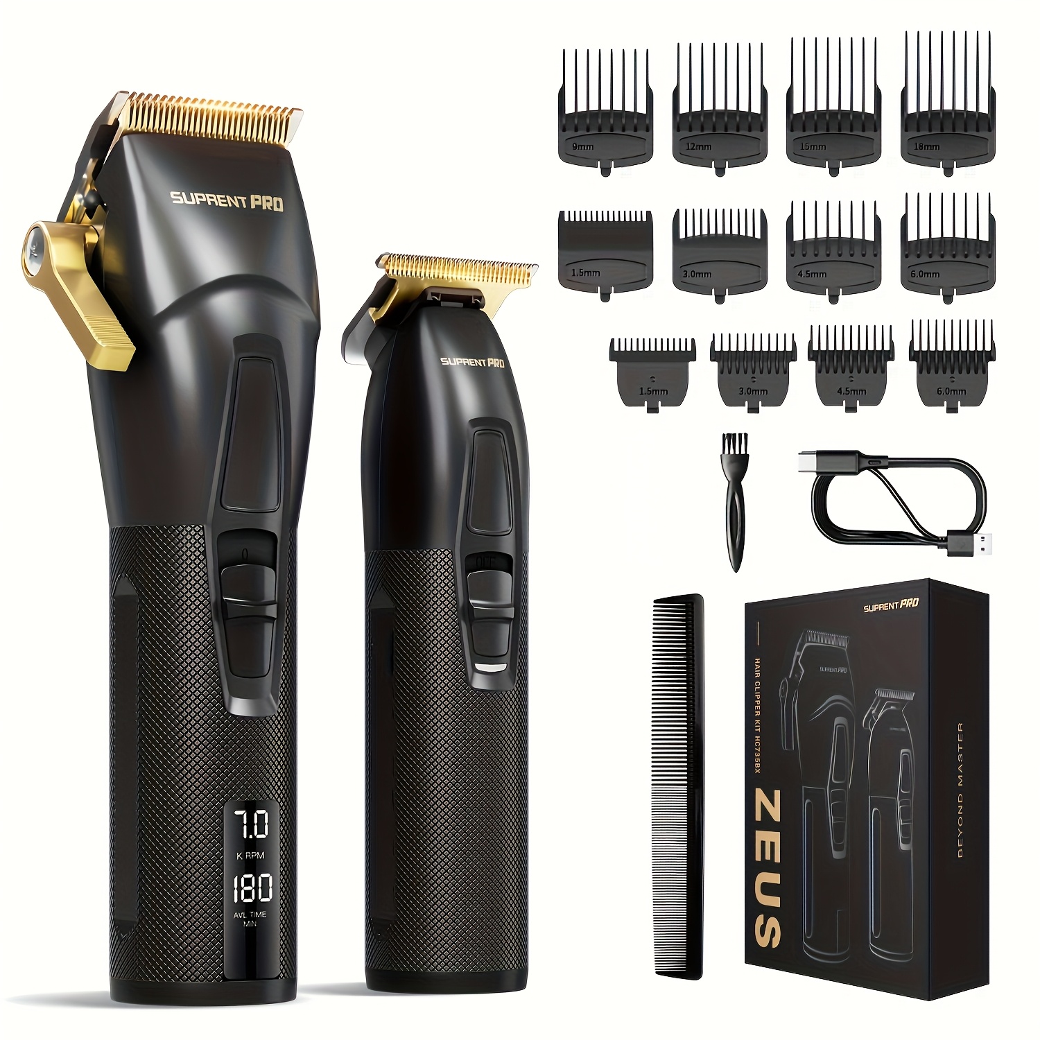 TEMU SUPRENT Professionnel Tondeuses à Cheveux & Kit de Tondeuse à Lame en T - Ensemble de Coupe de Cheveux Fil Rechargeable USB-C Pour Coiffeurs,