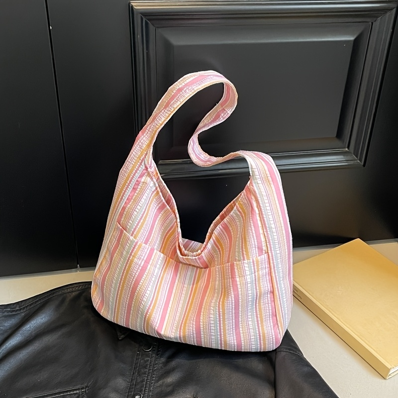TEMU Women's Crossbody Bag, Japanese Korean Style Dopamine Striped Shoulder Bag Large Capacity Commuter Underarm Bag, Vest Bag, Fairy Student Class