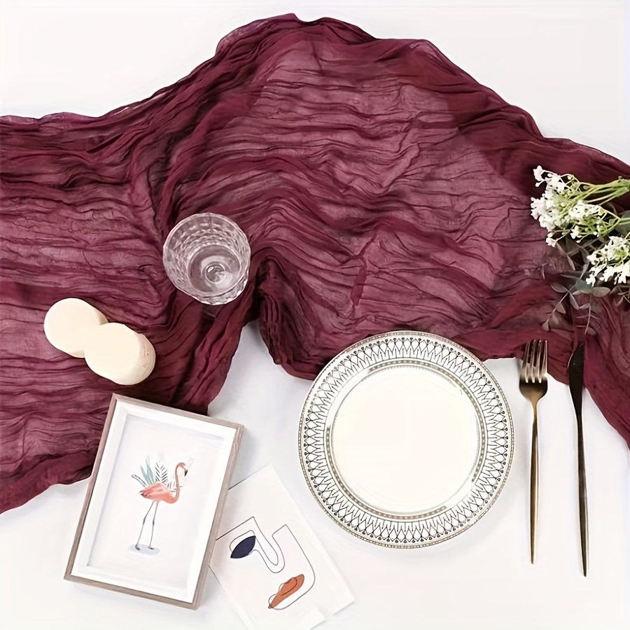TEMU 6pcs Bohemian Style Table Runners - Pure Fabric Exquisite Design, Burgundy Rectangular Tablecloth, Suitable For Weddings, Holiday Parties,