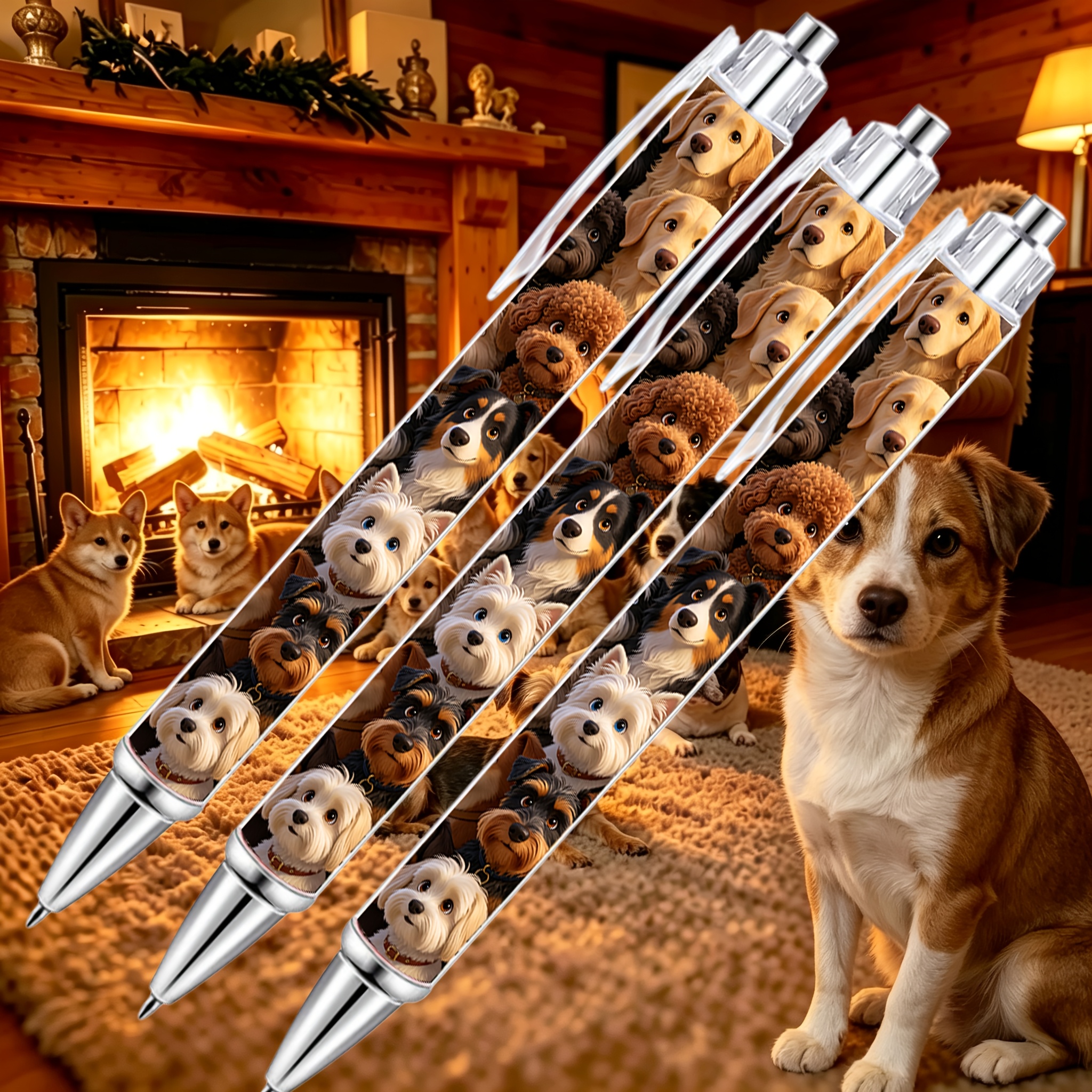 TEMU 3pcs Gel Pens With A Cute And Black Ink. Dog Lovers, Suitable As Gifts For Weddings, Birthdays, Halloween, And Christmas. Ideal For Pairing With