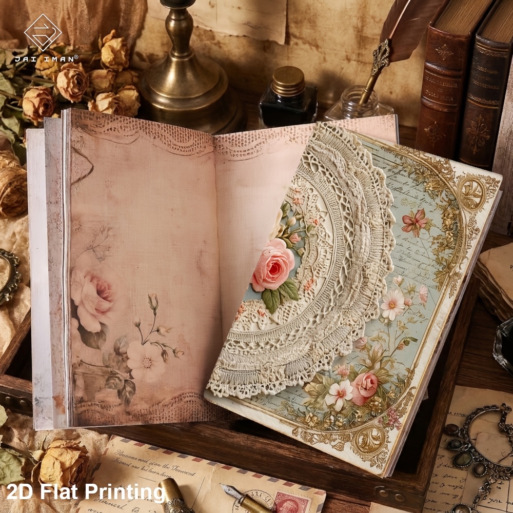 TEMU 2d Flat Jai Iman 96 Pages (non-repeating Patterns) A5 Size Notebook With Roses Patterns For Vintage, To-do List Notepad, Collages, Recordbook,