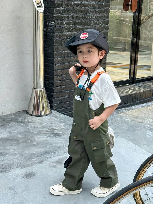 boys spring autumn fashionable and stylish cargo overalls with for daily childrens pants outdoor