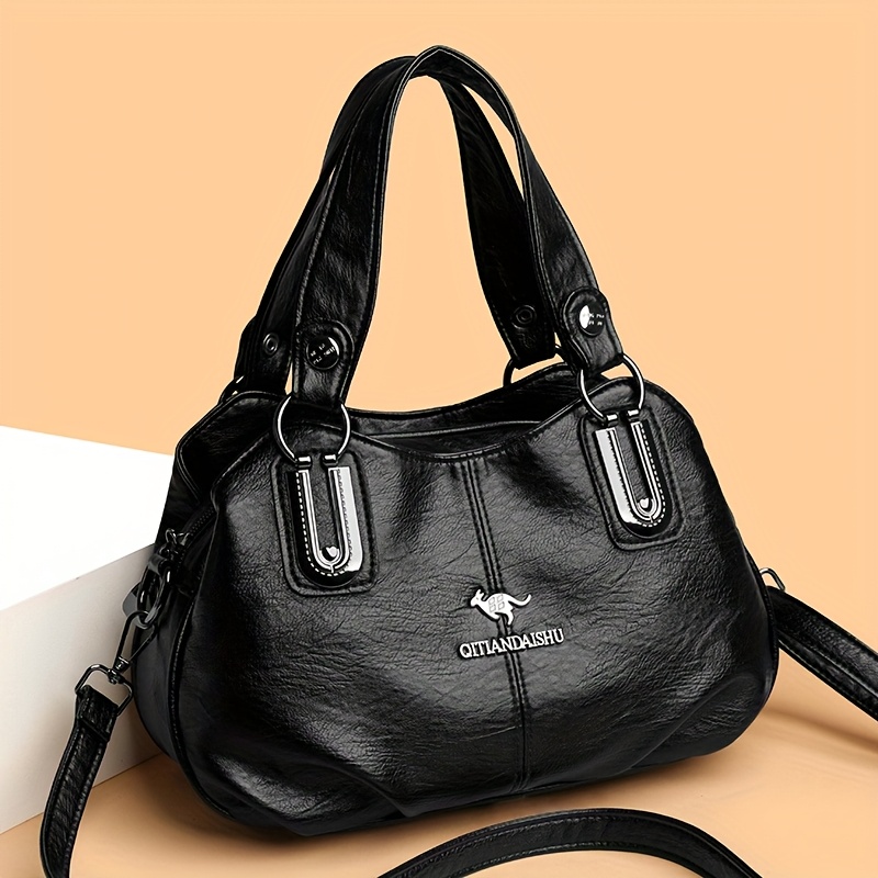 

Women's Casual Fashion Black Tote Bag With Zipper Closure And Polyester Lining