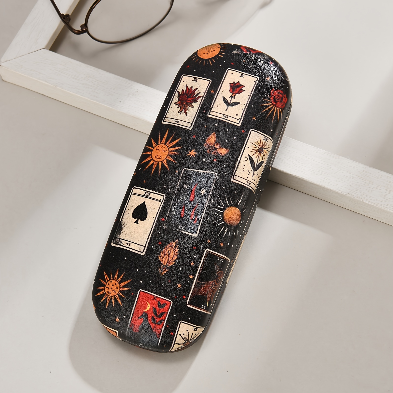 Image of Creative Print Faux Leather Glasses Case, Portable Fashion Glasses Storage Box, Women's Glasses Case, Fashion Glasses Storage Box