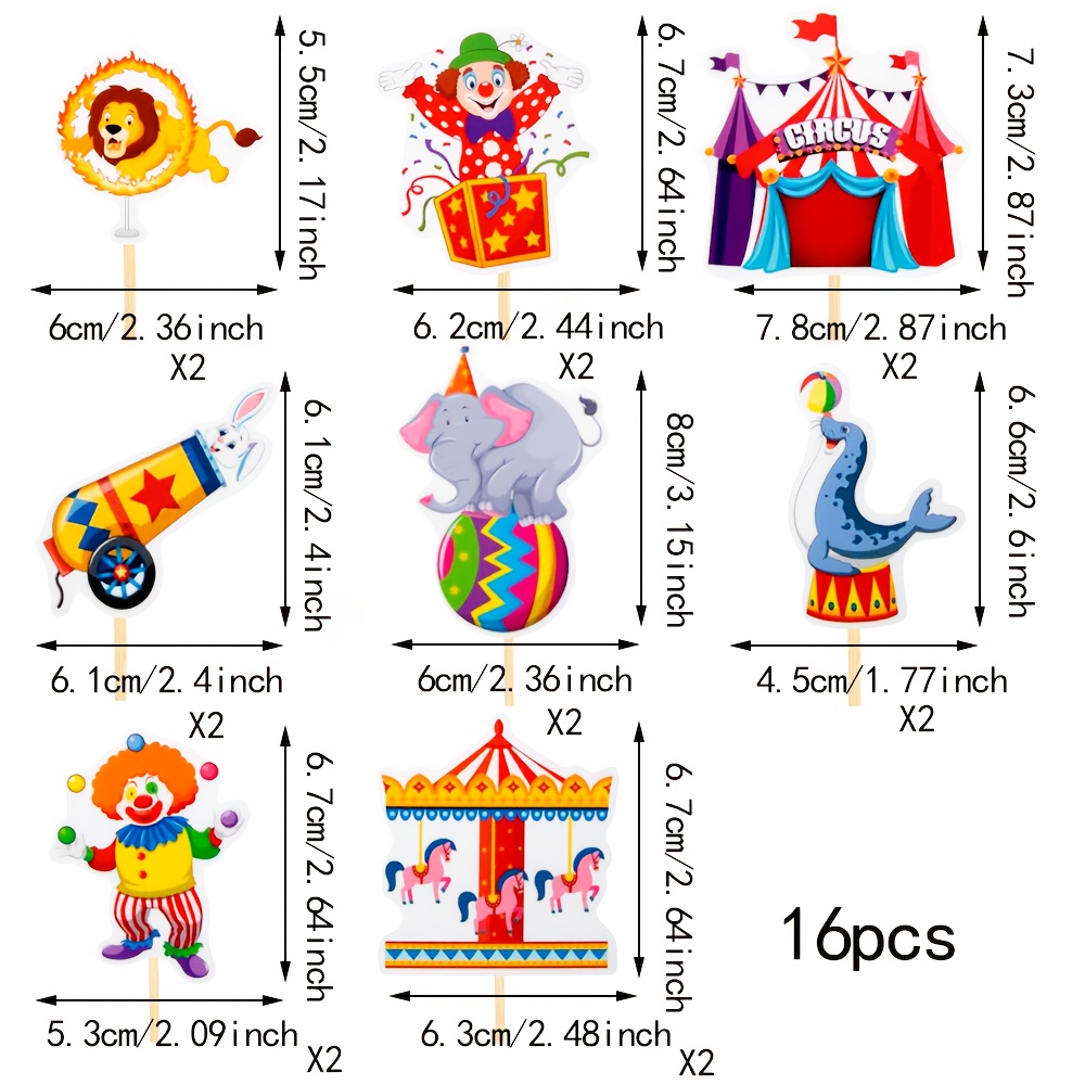 16pcs Circus Cupcake Toppers Set - Animal Elephant And Lion Cake Decorations For Birthday Party Supplies For Halloween,christmas Event & Party Supplies Halloween&christmas