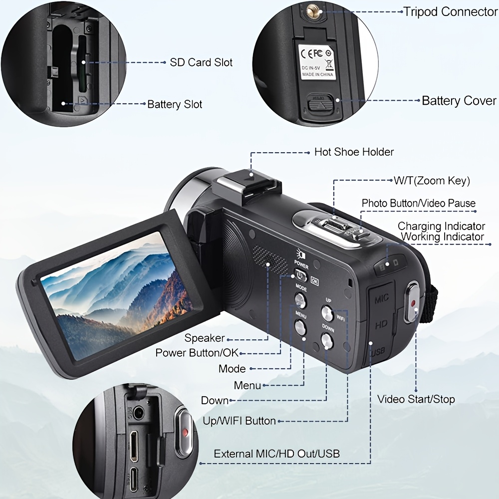 Cámara Digital Mejorada 8K Full HD, Compatible con WiFi, Batería de 1500mAh, Tarjeta SD de 32GB, Cámara Digital 18X 15/30/60FPS, Cámara de Red 48.0MP, Cámara de Grabación de Video