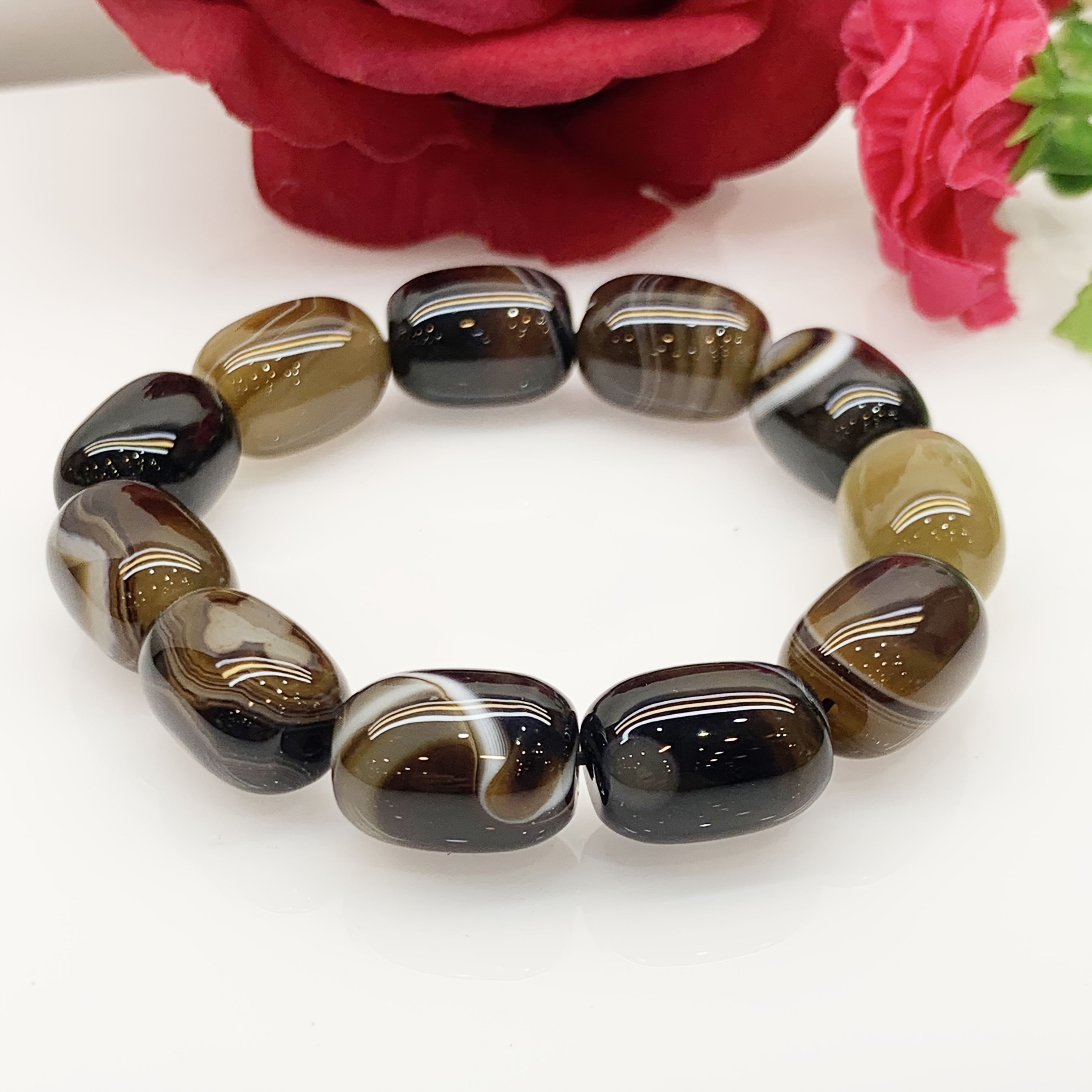 TEMU Natural Striped Agate Protection Bracelet, Unisex Design