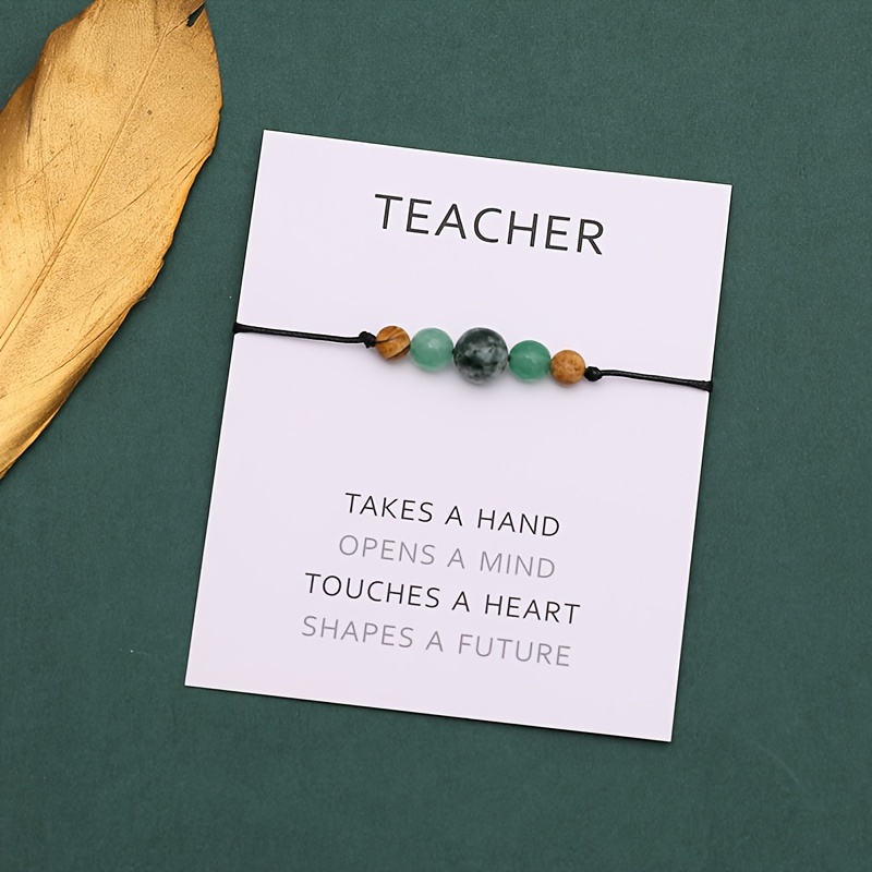 

Teacher Wish Bracelet Green Natural Stone Bead Friendship Bracelet For Teacher Appreciation Gift