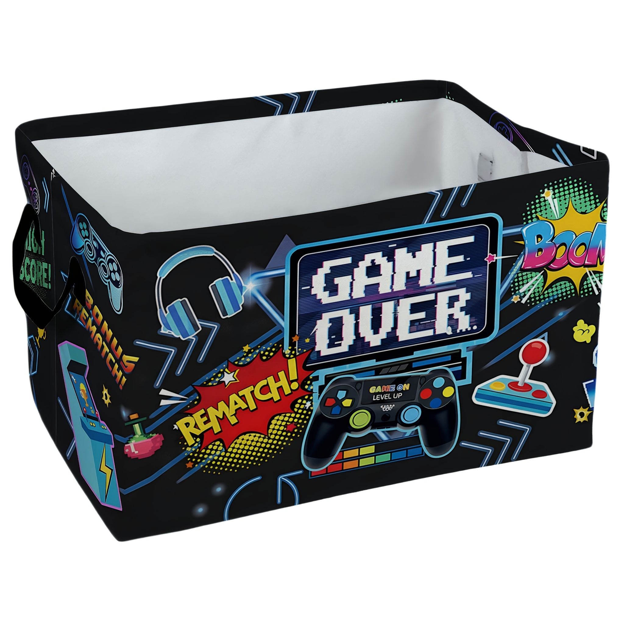 TEMU 1pc, Retro Gaming Controller Storage Basket With Handle - Foldable Laundry And Shelf Organizer Suitable For Clothes, Books, Pet Supplies, Arcade