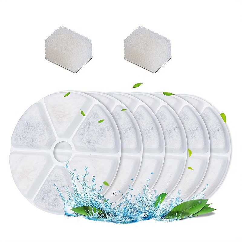 Image of Cat Fountain Replacement Filters, 6pcs Cat Fountain Carbon Filter And 2pcs Sponge For Pet Drinking Fountains, Multiple Filtration Pet Water Fountain Replacement Filter For Keeping Water