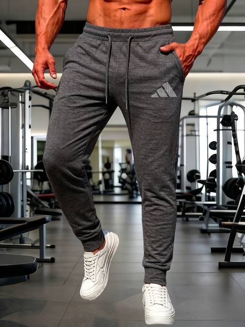 item picture mens fashion casual sports pants comfortable and breathable casual european mens pants with logo print elastic waistband with drawstring in navy blue black gray regular fit stretch knitted fabric