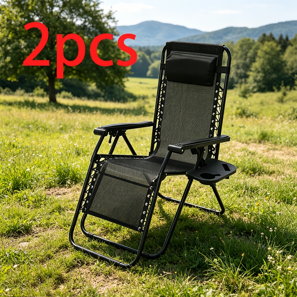 TEMU Set van 2 Verstelbare Buitenstoelen Tuin Lounge Stoel Zero Gravity Opvouwbare Buiten Tuin Lounge Stoel voor Strand, en Camping met Bekerhouders,