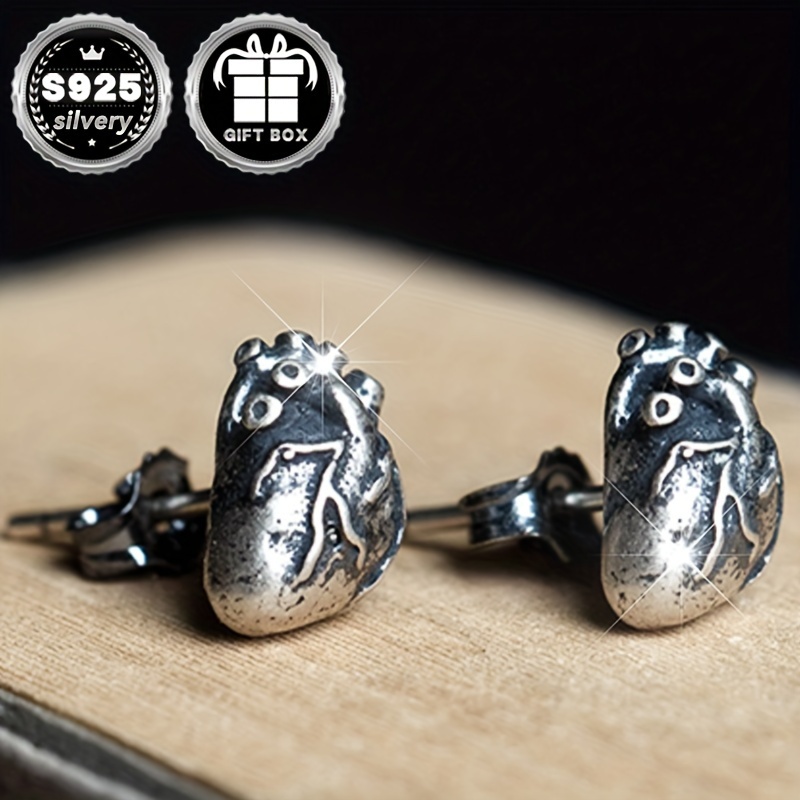 925 Sterling Silver Personalized Heart Shape Stud Earrings