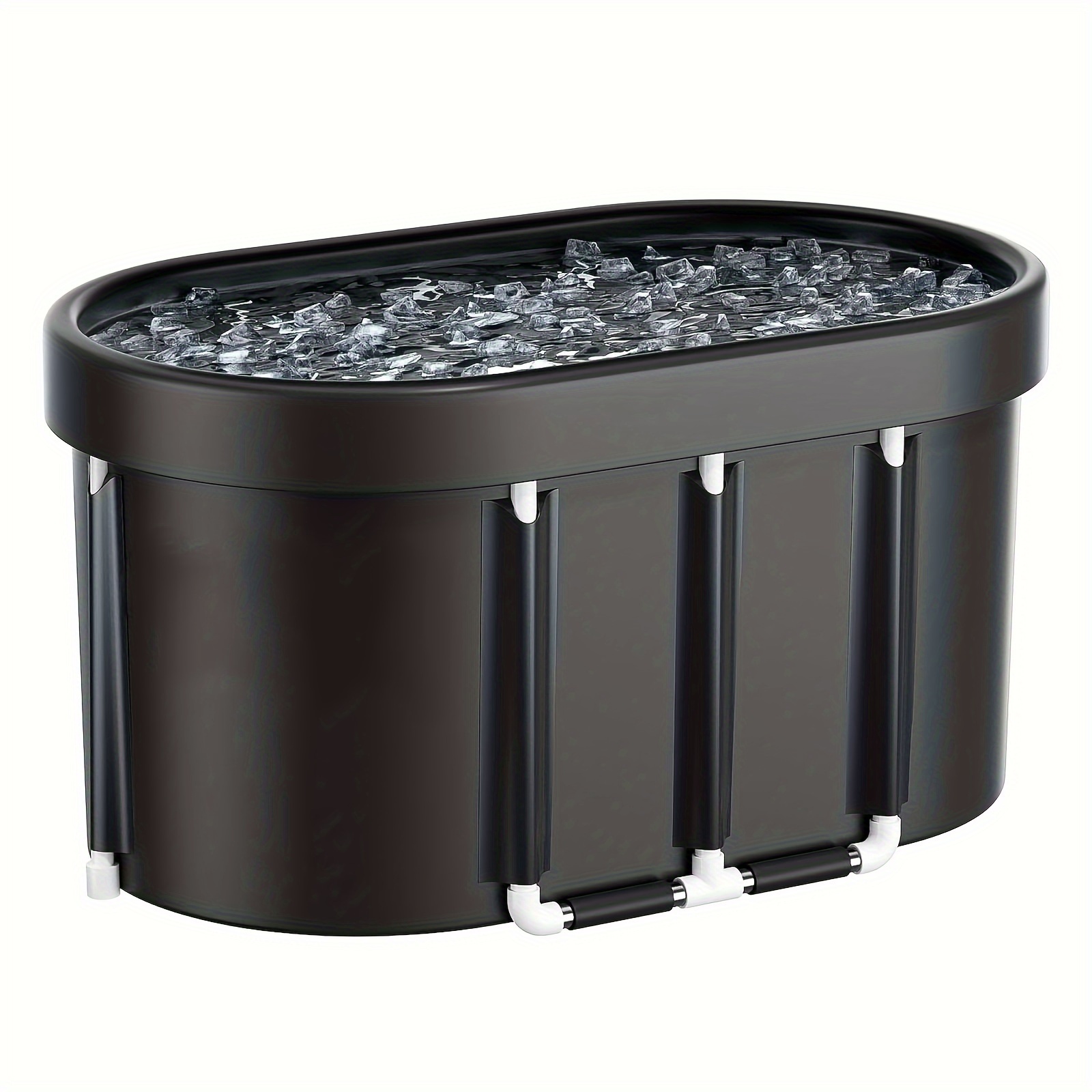 

1pc Oval 124-gallon Ice Bath Tub With Lid, Portable Cold Water Therapy Pool, Sturdy Aluminum Pillar Construction, For Athlete Recovery And Spa, Home Gym Outdoor Use, Black