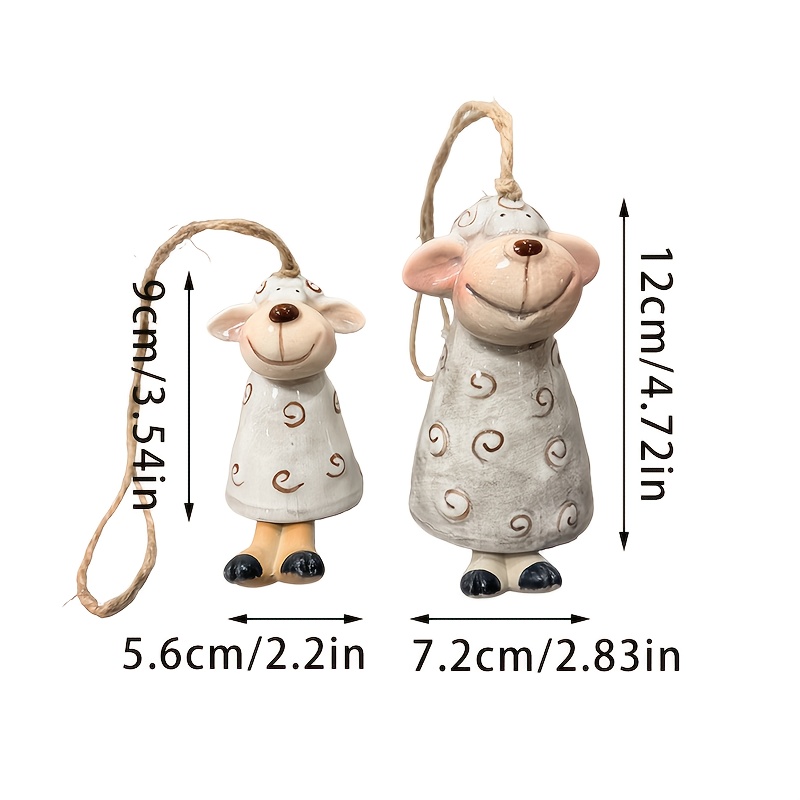 2pcs Handmade Cute Sheep Ceramic Wind Chime Hanging Ornament, Japanese Style Door Bell, Creative Girly Birthday Gift