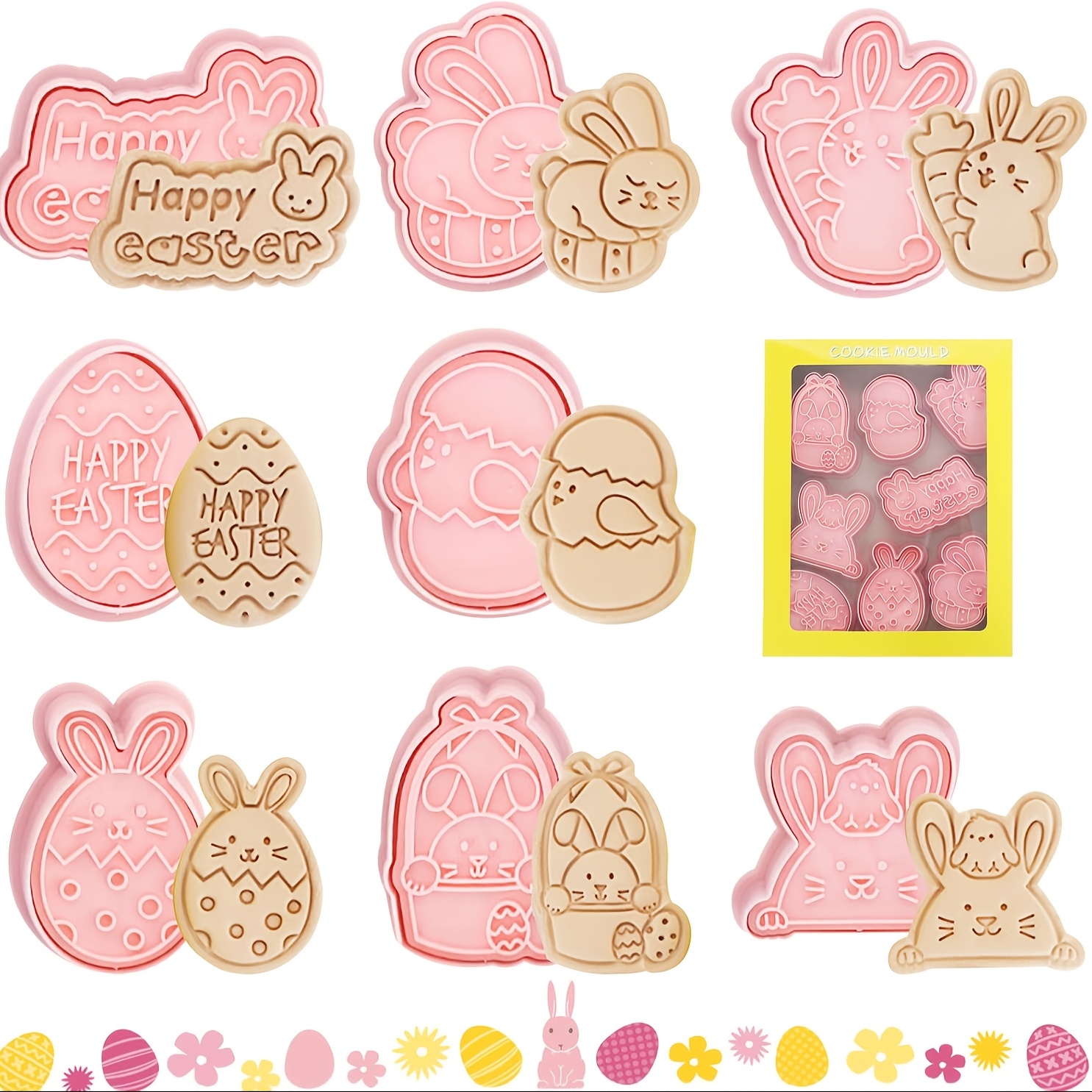 

8pcs Easter Cookie Cutter Set, Bunny & Chick Biscuit Molds, Plastic Egg Shapes For Cake Decorating, Baking, Kitchen Accessories