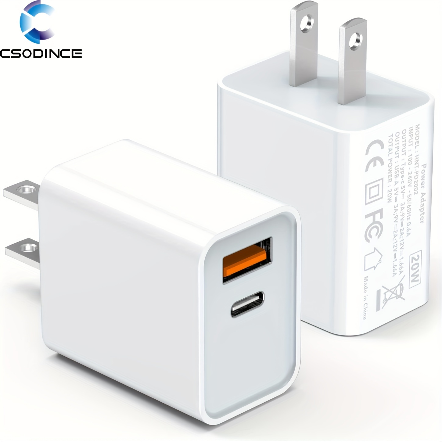 

Csodince Usb C Wall Charger 20w, 2-pack Dual Port Pd Fast Type C Charging Plug Compatible With Iphone 11/12/13/14/15/, Xs/xr/x, Ipad Pro, Samsung