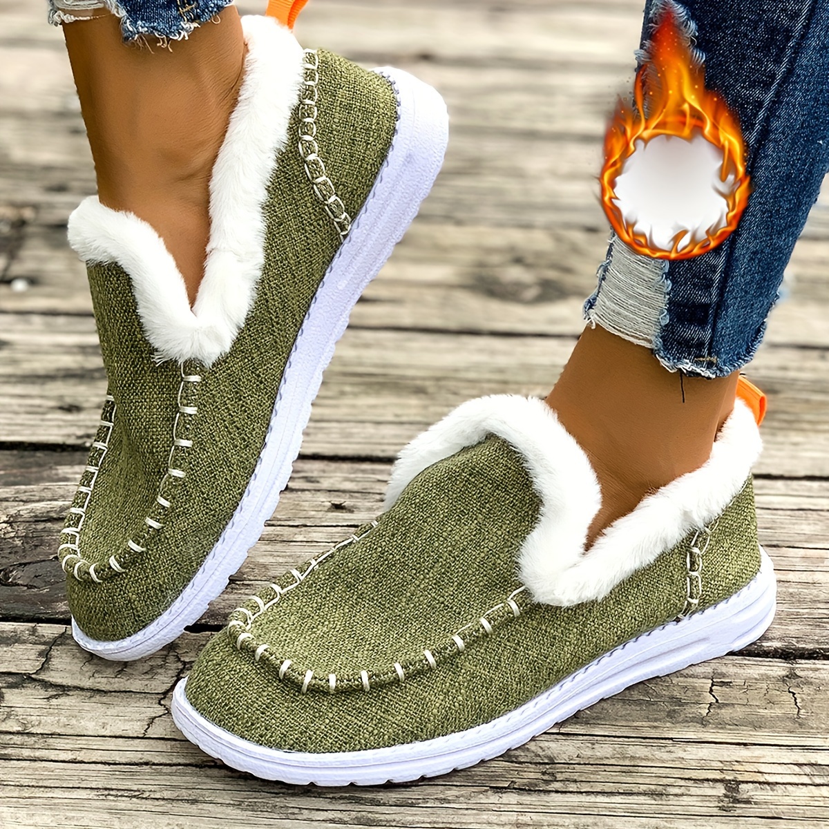 Casual Shoes Womens Fleece Lined Slip On Shoes Women'S Winter Warm