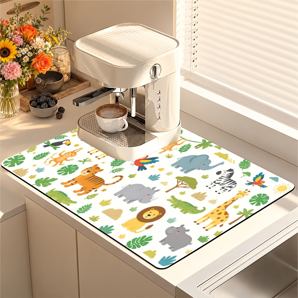 cartoon tropical animal print coffee mat drying mat drainage mat pet mat multi purpose placemat kitchen countertop decoration hand pour over coffee operation table bar decoration one item multi use silent   furniture protection