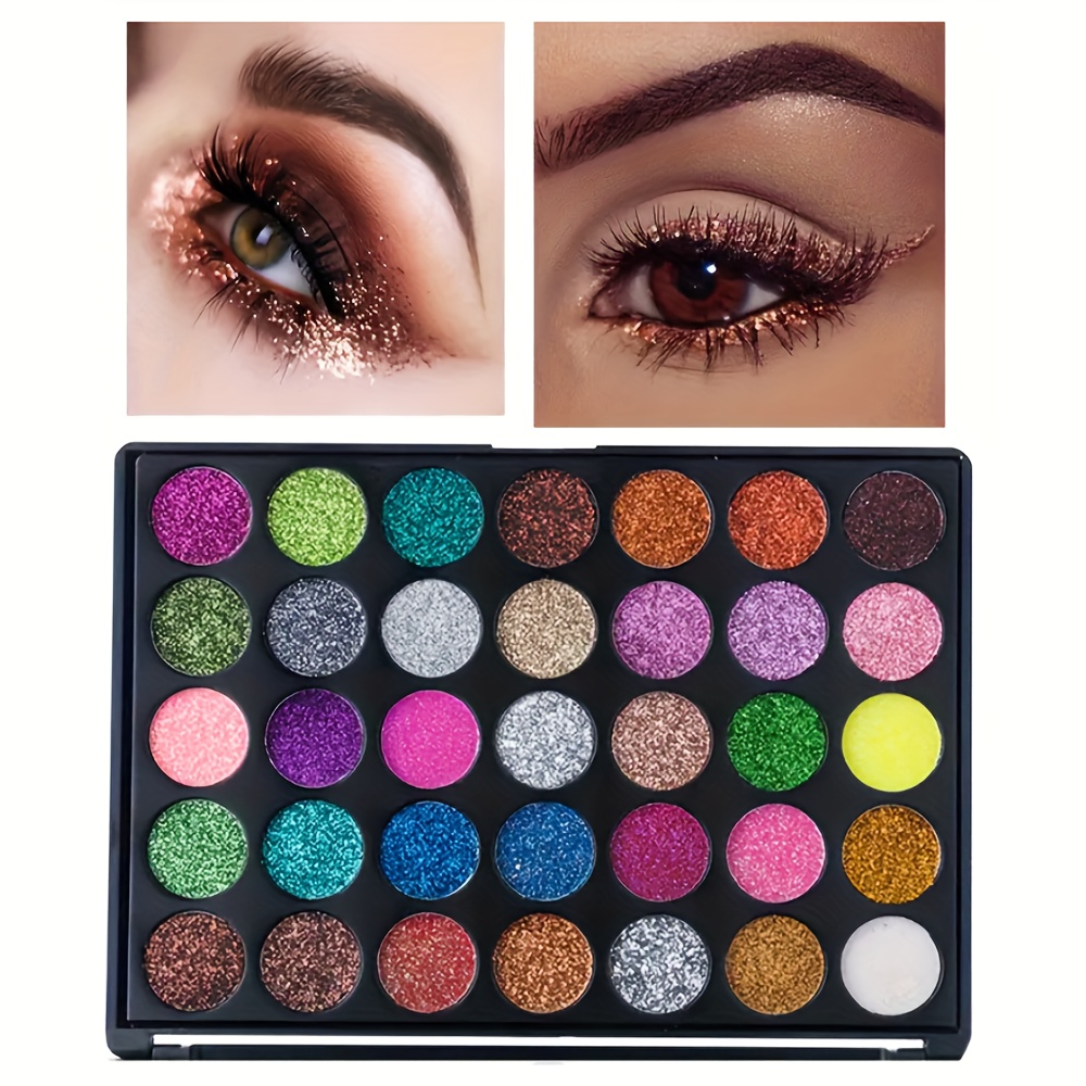 Image of 35 Colors Glitter Eyeshadow Palette - Mineral Ultra Shimmer Eye Shadow, Long Lasting & Waterproof, Perfect For Halloween, Stage, Music Festival & Party Makeup Looks