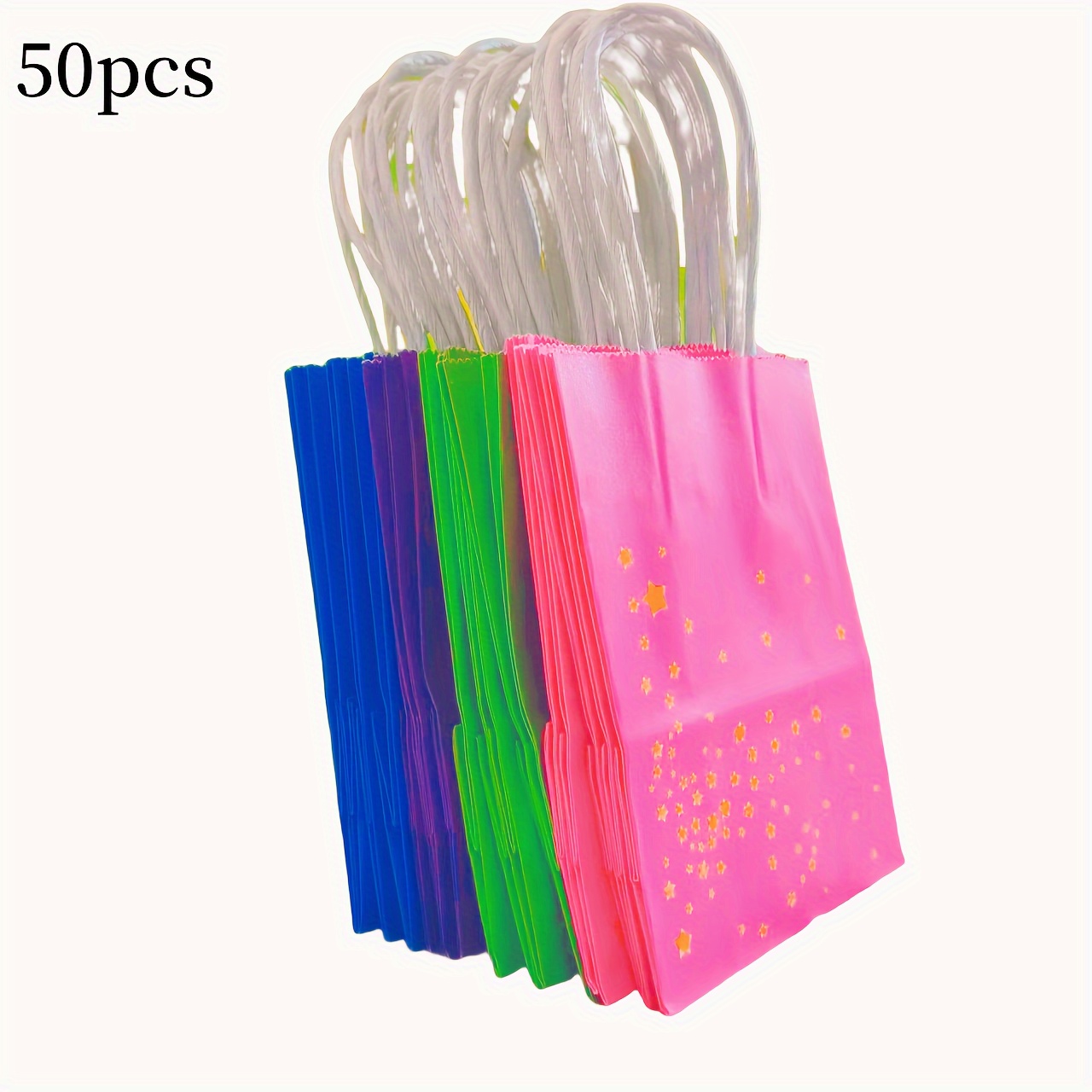 

50 Pcs Paper Gift Bags With Handles - Paper Bags Decorated With Golden And Parties, Favors, Or Celebrations - 11.5x14.5x6 Cm - Color - Foldable