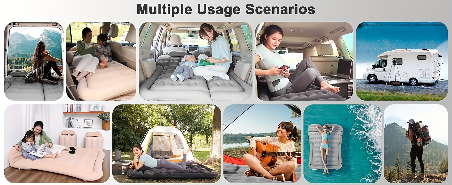 SUV Inflatable Mattress Camping Mattress Foldable Thick Car Air Bed with Electric Air Pump Portable Sleeping Pad Suitable for Home And Travel, Picnics And Camping